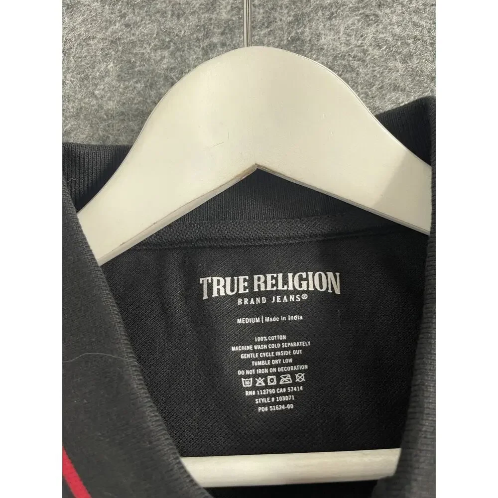 True Religion Polo Shirt Mens Medium Black Short Sleeve Classic N81